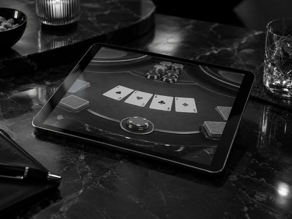 An unbranded tablet displaying a digital card table.