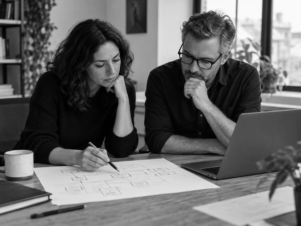 Technical consultants reviewing website architecture and information.